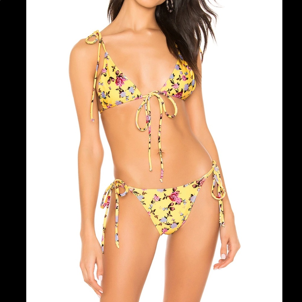 For Love & Lemons Yellow Floral Tie Bikini